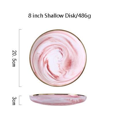 Pink Marble Ceramic Dinnerware Plates Lunch Food Fruit Salad Soup Deep Bowl Tableware Wedding Kitchen Utensils Porcelain Set Dsers