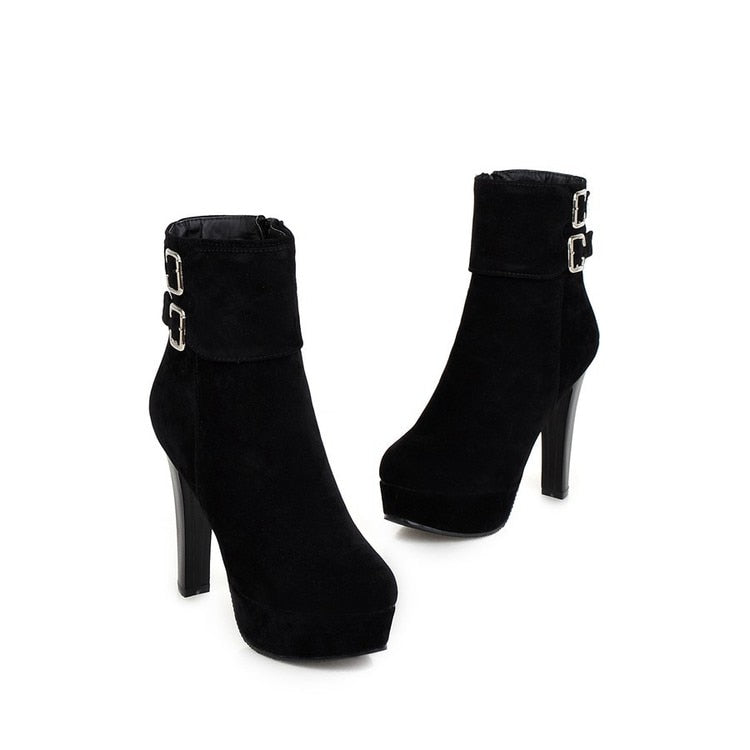 Winter Boots Plus Big Size New Round Toe Buckle Boots For Women Sexy Ankle Heels Fashion Winter Shoes Casual Zip Snow 2150 Dsers