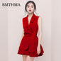 SMTHMA Women's Sleeveless Blazer and Mini Skirt Two-Piece Set Dsers