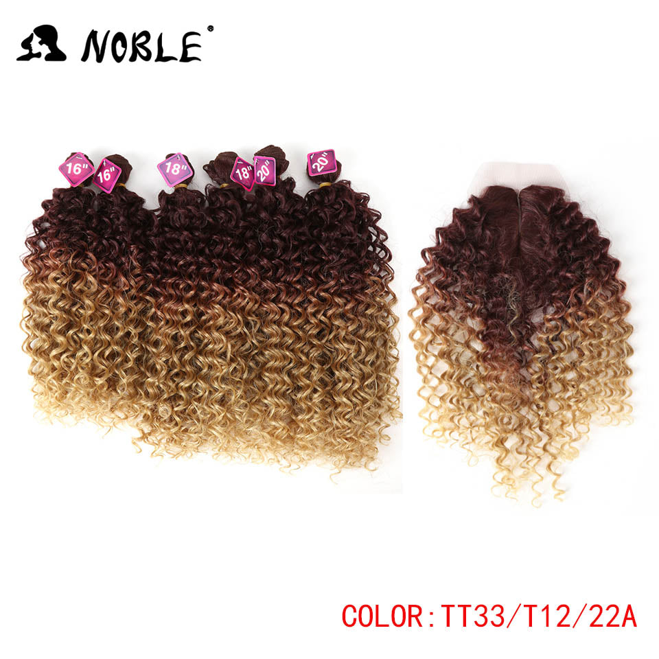 Noble Synthetic Hair Weave 16-20 inch 7Pieces/lot Afro Kinky Curly Hair Bundles With Closure synthetic  lace For Black Women