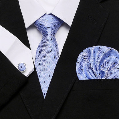 Men's Silk Tie Handkerchief and Cufflinks Set Dsers