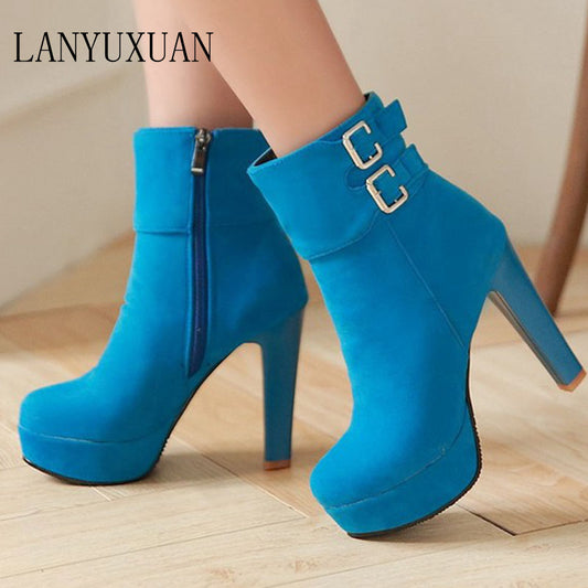 Winter Boots Plus Big Size New Round Toe Buckle Boots For Women Sexy Ankle Heels Fashion Winter Shoes Casual Zip Snow 2150 Dsers