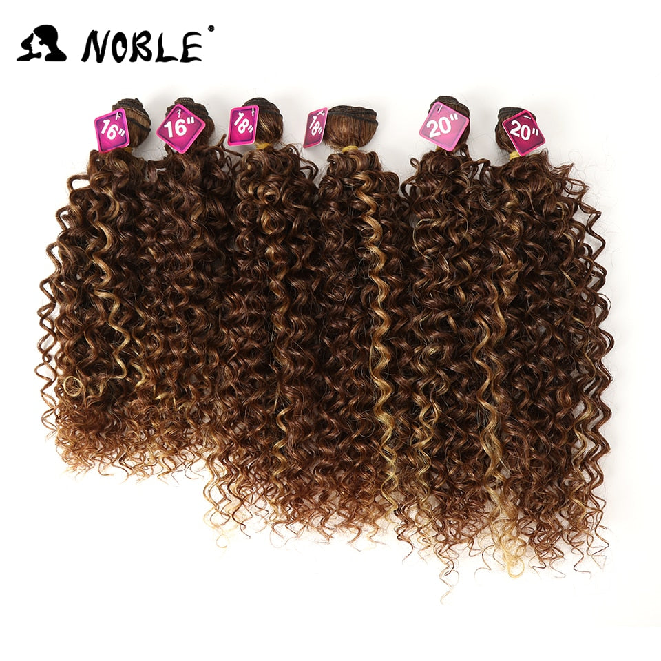 Noble Synthetic Hair Weave 16-20 inch 7Pieces/lot Afro Kinky Curly Hair Bundles With Closure synthetic  lace For Black Women