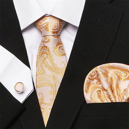 Men's Silk Tie Handkerchief and Cufflinks Set Dsers