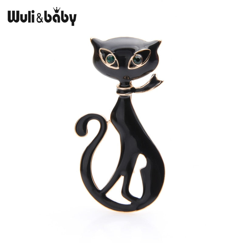 Wuli&baby Black White Scarf Cat Brooches Women Alloy Animal Brooch Pins Bag Hat Accessories Gifts Dsers