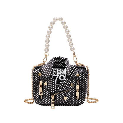 Women's Polka Dot Leather Jacket Style Handbag Dsers