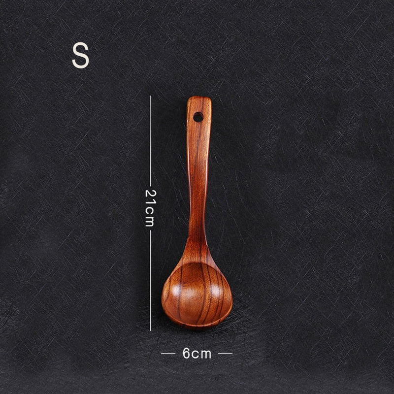 Tofok Large Wooden Soup Spoon Long Handle Natural Soup Spoons Healthy Eco-Friendly Wood Tableware Kitchen Accessories Dsers