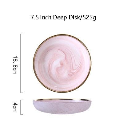 Pink Marble Ceramic Dinnerware Plates Lunch Food Fruit Salad Soup Deep Bowl Tableware Wedding Kitchen Utensils Porcelain Set Dsers