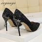 Women's Glitter Covered Stilettos with Metal Design on Heels Dsers