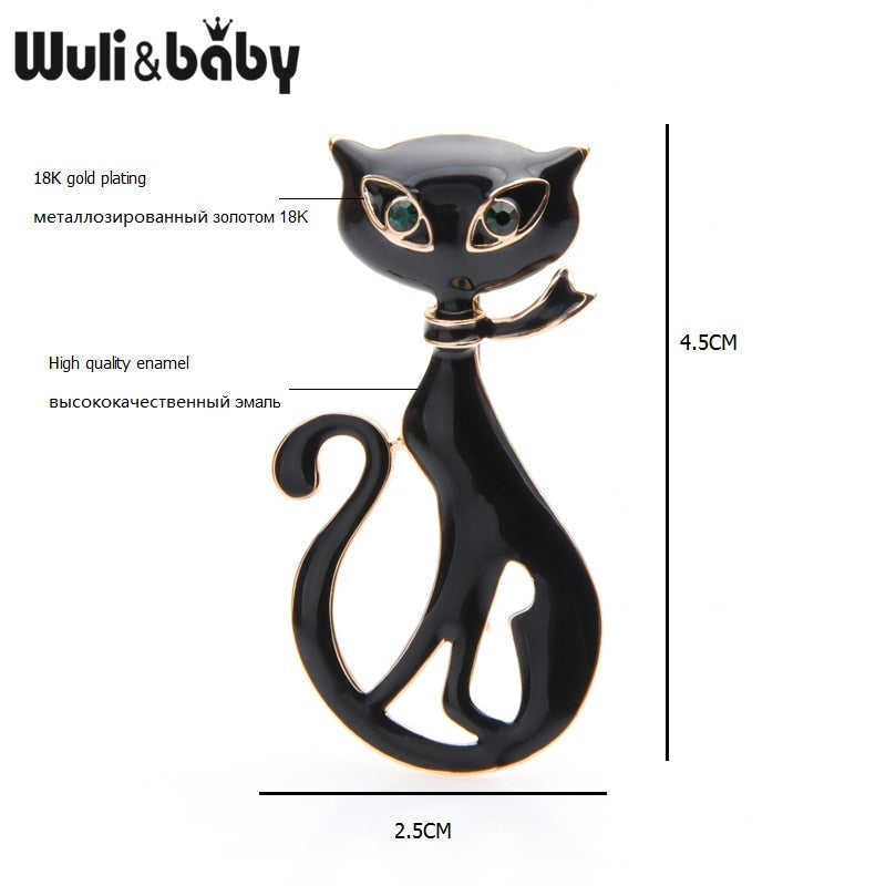 Wuli&baby Black White Scarf Cat Brooches Women Alloy Animal Brooch Pins Bag Hat Accessories Gifts Dsers