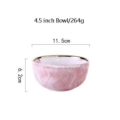 Pink Marble Ceramic Dinnerware Plates Lunch Food Fruit Salad Soup Deep Bowl Tableware Wedding Kitchen Utensils Porcelain Set Dsers