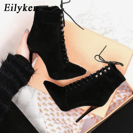 Women's Punk Style Lace Up Ankle Stiletto Boots Dsers