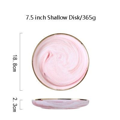 Pink Marble Ceramic Dinnerware Plates Lunch Food Fruit Salad Soup Deep Bowl Tableware Wedding Kitchen Utensils Porcelain Set Dsers