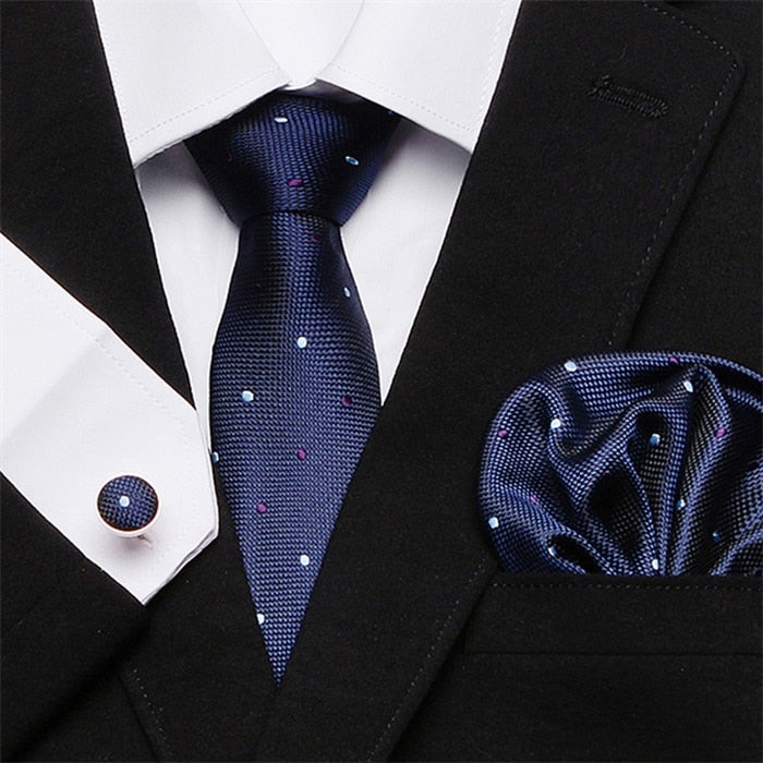 Men's Silk Tie Handkerchief and Cufflinks Set Dsers