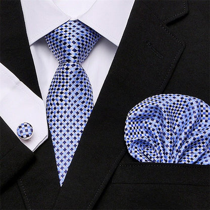 Men's Silk Tie Handkerchief and Cufflinks Set Dsers