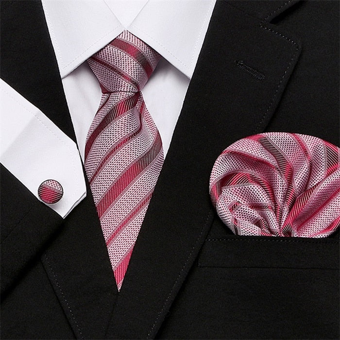 Men's Silk Tie Handkerchief and Cufflinks Set Dsers