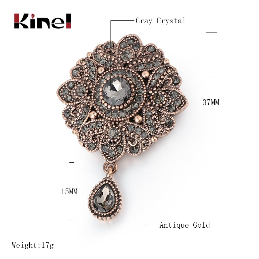 Vintage Gray Crystal Flower Turkish Brooch Dsers