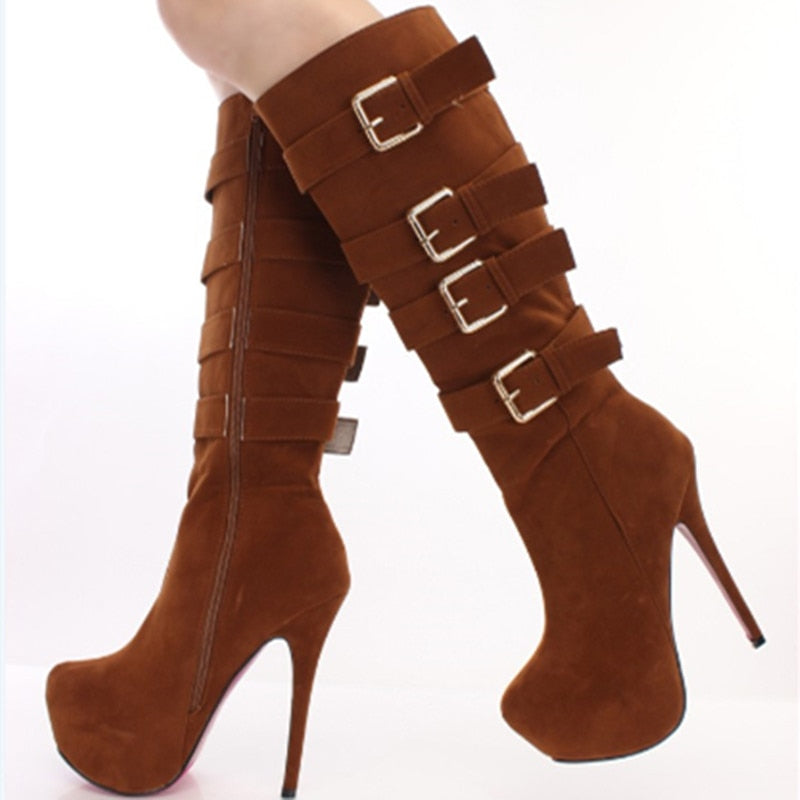 shofoo shoes.Beautiful and fashionable women&#39;s shoes, suede, decorative buckle, knee-hingh boots, high-heeled boots.SIZE:34-45 Dsers