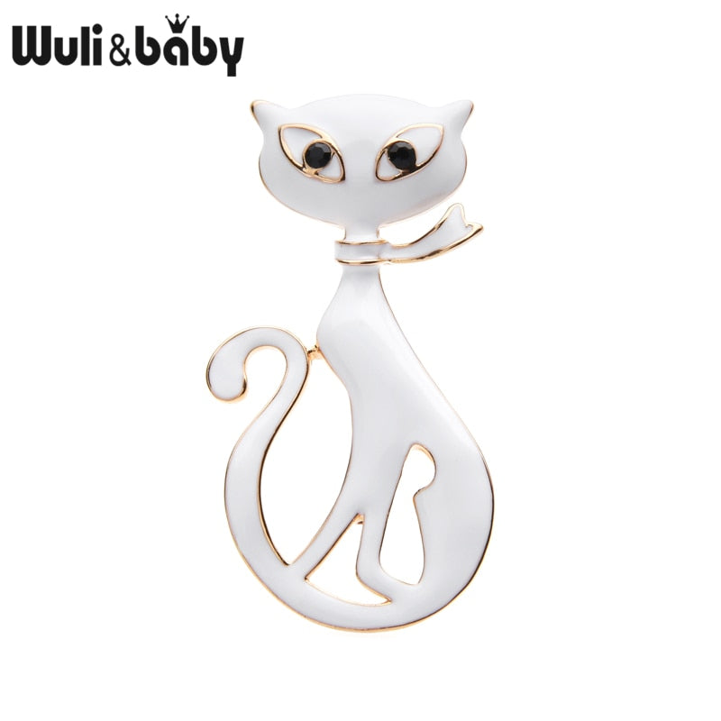 Wuli&baby Black White Scarf Cat Brooches Women Alloy Animal Brooch Pins Bag Hat Accessories Gifts Dsers