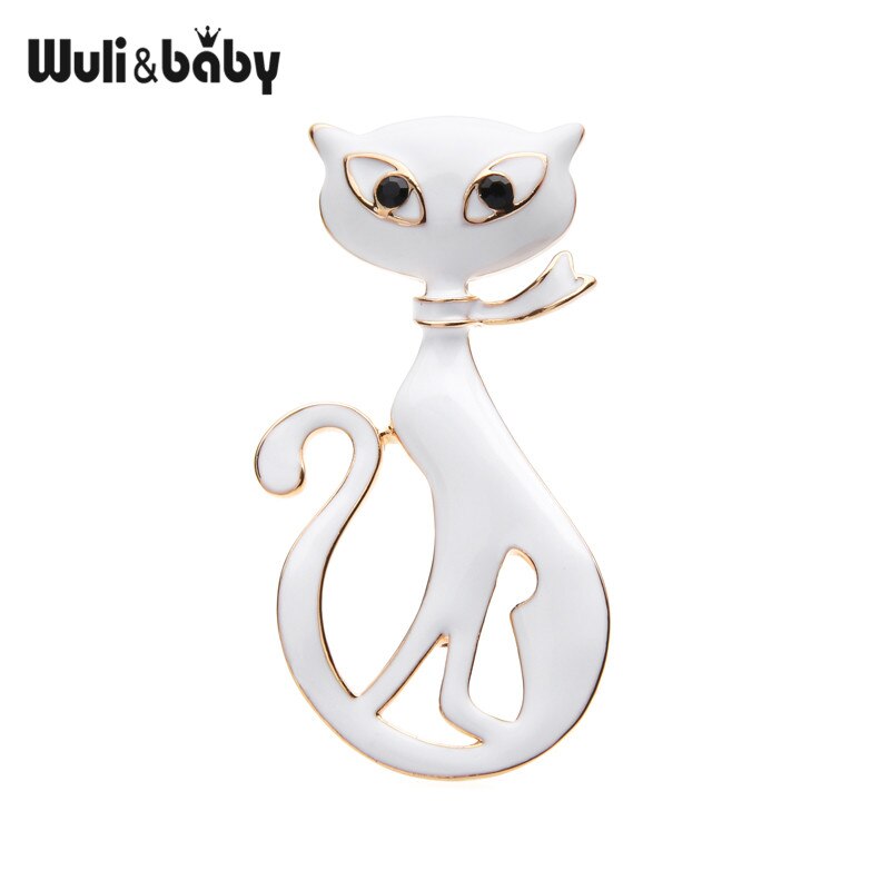 Wuli&baby Black White Scarf Cat Brooches Women Alloy Animal Brooch Pins Bag Hat Accessories Gifts Dsers