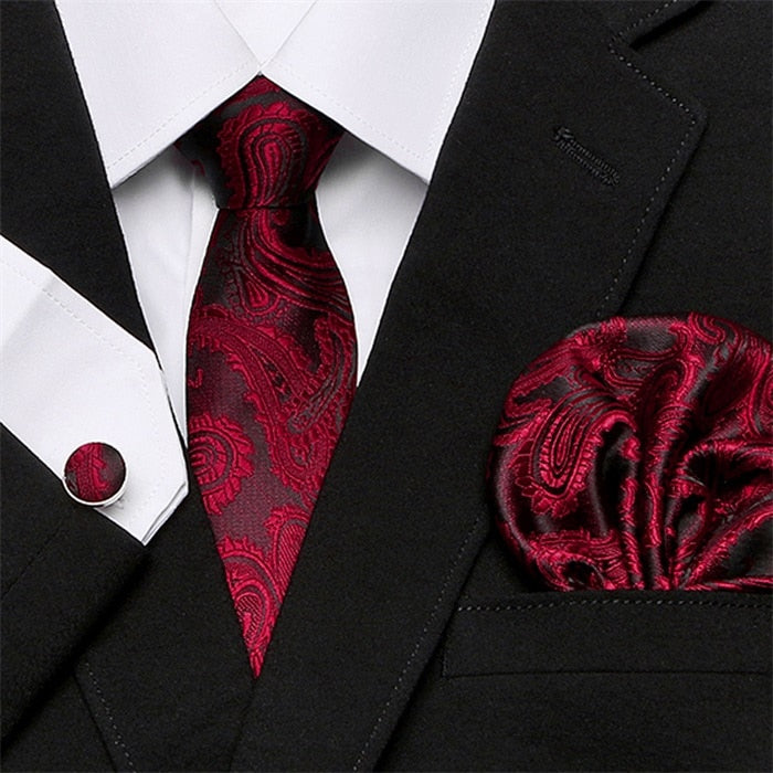 Men's Silk Tie Handkerchief and Cufflinks Set Dsers