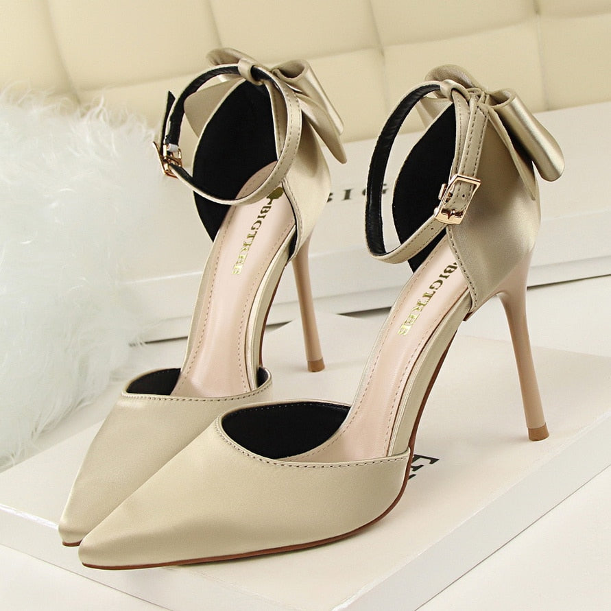 Women's Pointed Toe Bow Strap Stilettos Dsers