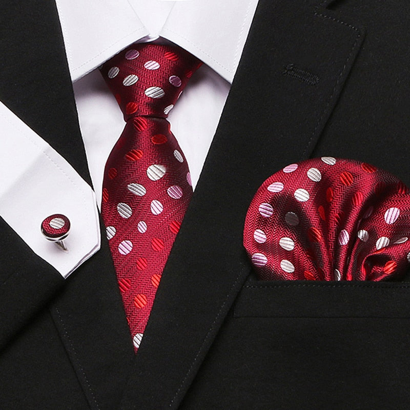 Men's Silk Tie Handkerchief and Cufflinks Set Dsers