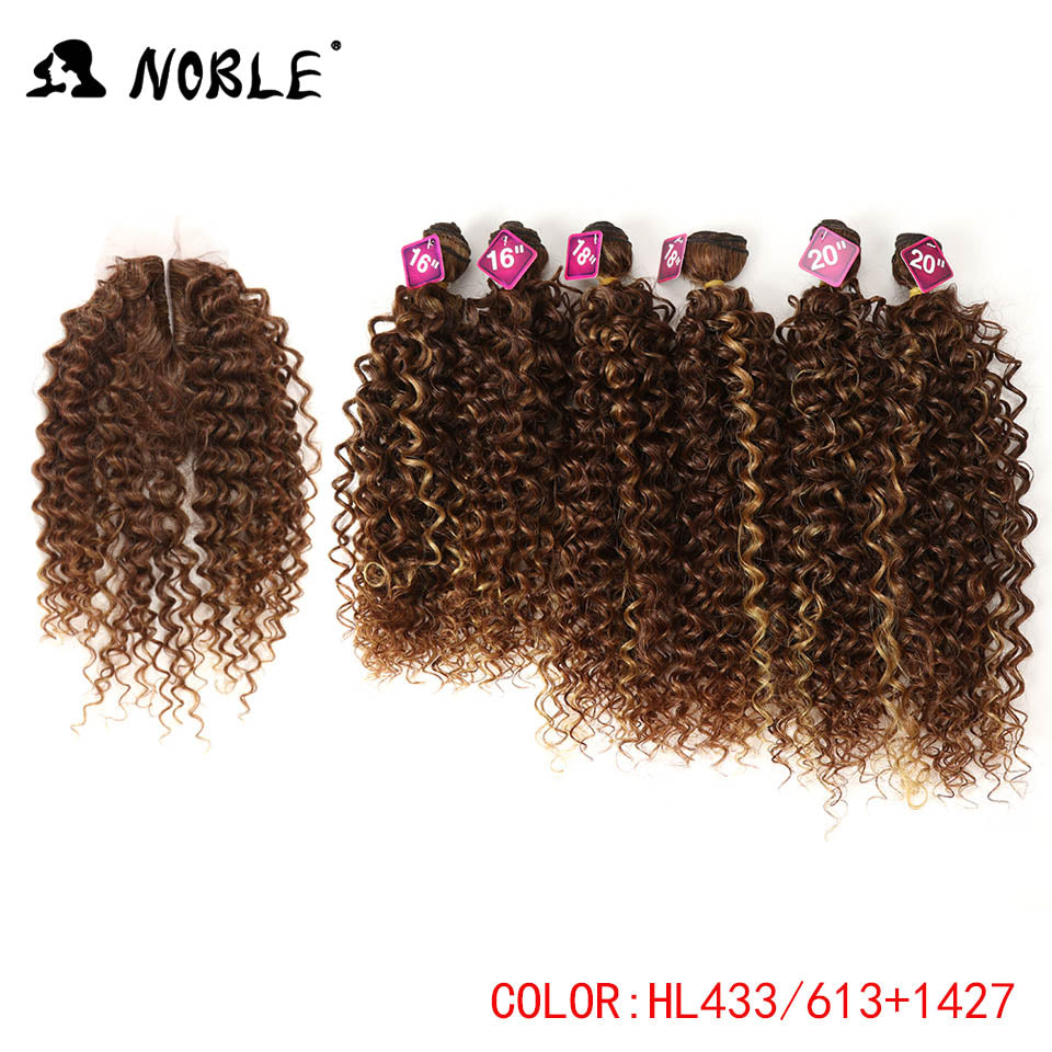 Noble Synthetic Hair Weave 16-20 inch 7Pieces/lot Afro Kinky Curly Hair Bundles With Closure synthetic  lace For Black Women