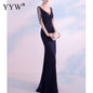 Women's V Neck Sleeveless Evening Dress with High Slit Dsers