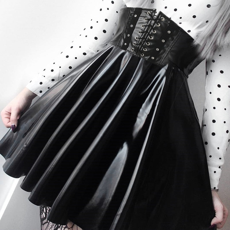 Women's PU Leather Harajuku Skirt with Corset Dsers