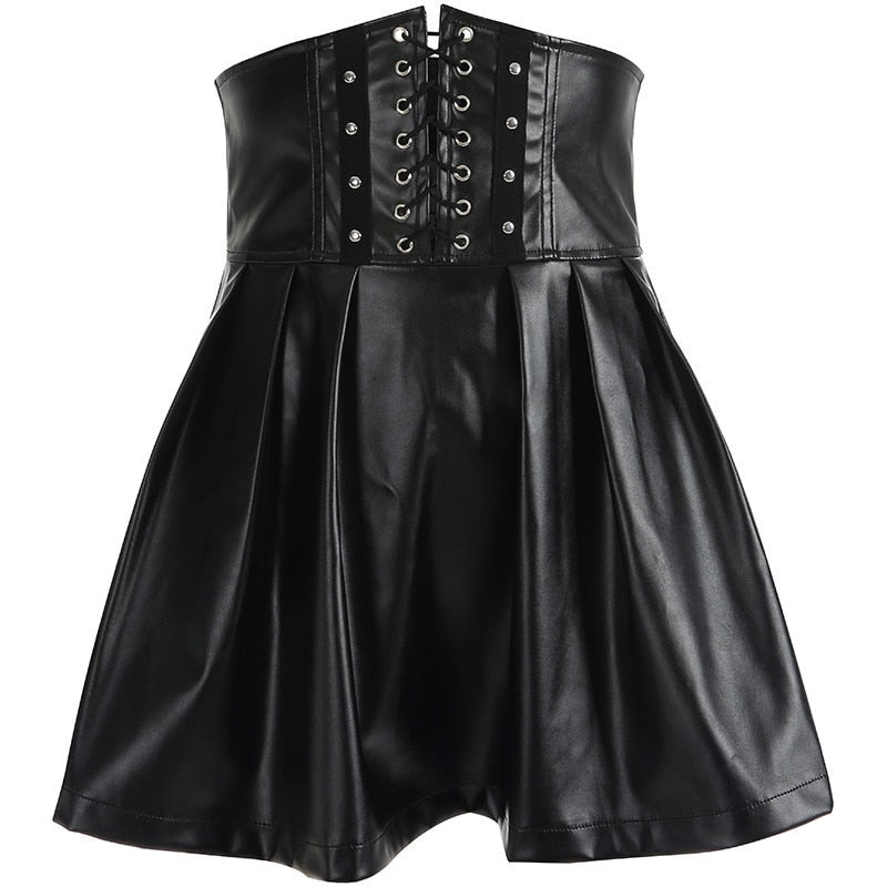 Women's PU Leather Harajuku Skirt with Corset Dsers