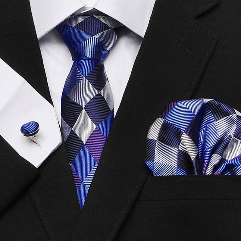 Men's Silk Tie Handkerchief and Cufflinks Set Dsers