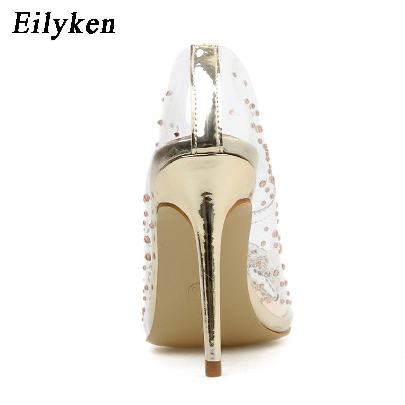 Women's Transparent Rhinestone Embellished High Heels Dsers