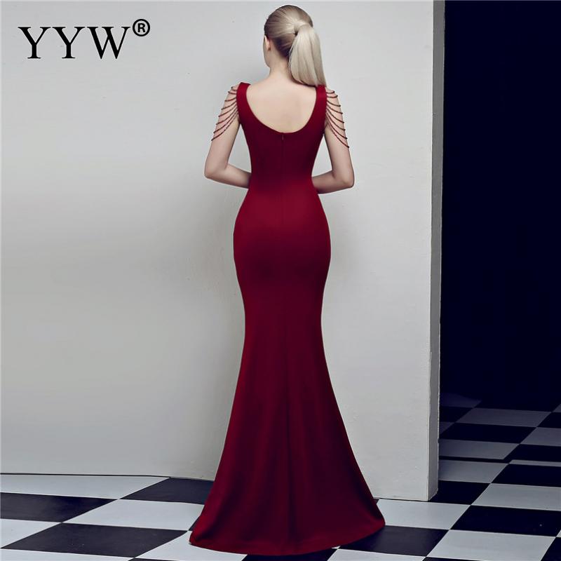 Women's V Neck Sleeveless Evening Dress with High Slit Dsers