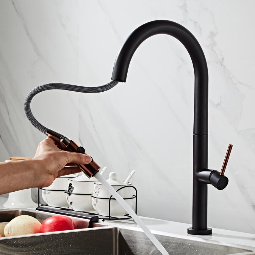 Pull Out Kitchen Faucet Rose Gold and White Sink Mixer Tap 360 Degree Rotation Kitchen Mixer Taps Kitchen Tap Dsers