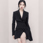 Spring New Elegant Lady Blak Blazer Dresses Women Long Sleeve High Waist Patchwork Pleated Mini Party Dress Female Vestidos Dsers