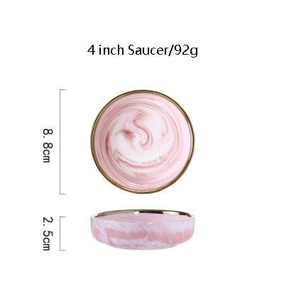 Pink Marble Ceramic Dinnerware Plates Lunch Food Fruit Salad Soup Deep Bowl Tableware Wedding Kitchen Utensils Porcelain Set Dsers