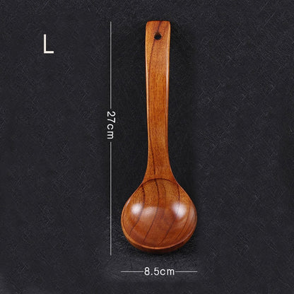 Tofok Large Wooden Soup Spoon Long Handle Natural Soup Spoons Healthy Eco-Friendly Wood Tableware Kitchen Accessories Dsers