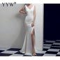 Women's V Neck Sleeveless Evening Dress with High Slit Dsers