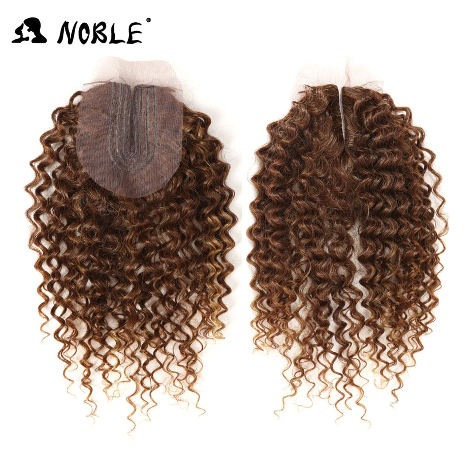 Noble Synthetic Hair Weave 16-20 inch 7Pieces/lot Afro Kinky Curly Hair Bundles With Closure synthetic  lace For Black Women