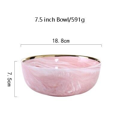 Pink Marble Ceramic Dinnerware Plates Lunch Food Fruit Salad Soup Deep Bowl Tableware Wedding Kitchen Utensils Porcelain Set Dsers