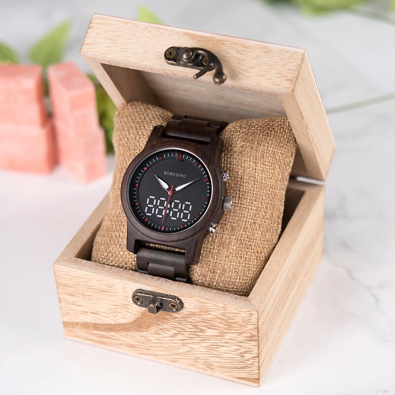 Men's Dual Display Digital Wooden Wristwatch Dsers