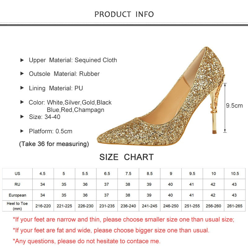 Women's Glitter Covered Stilettos with Metal Design on Heels Dsers