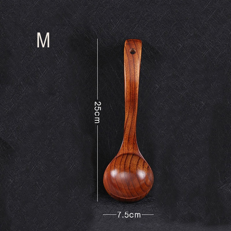 Tofok Large Wooden Soup Spoon Long Handle Natural Soup Spoons Healthy Eco-Friendly Wood Tableware Kitchen Accessories Dsers