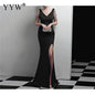 Women's V Neck Sleeveless Evening Dress with High Slit Dsers