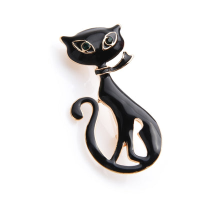 Wuli&baby Black White Scarf Cat Brooches Women Alloy Animal Brooch Pins Bag Hat Accessories Gifts Dsers