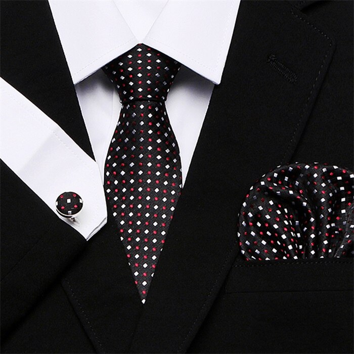 Men's Silk Tie Handkerchief and Cufflinks Set Dsers