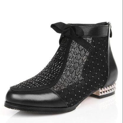 Women's Mesh Ankle Boots with Low Heel and Bow Dsers