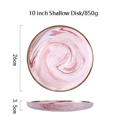 Pink Marble Ceramic Dinnerware Plates Lunch Food Fruit Salad Soup Deep Bowl Tableware Wedding Kitchen Utensils Porcelain Set Dsers