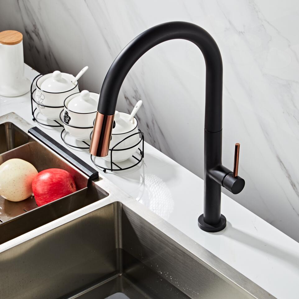 Pull Out Kitchen Faucet Rose Gold and White Sink Mixer Tap 360 Degree Rotation Kitchen Mixer Taps Kitchen Tap Dsers